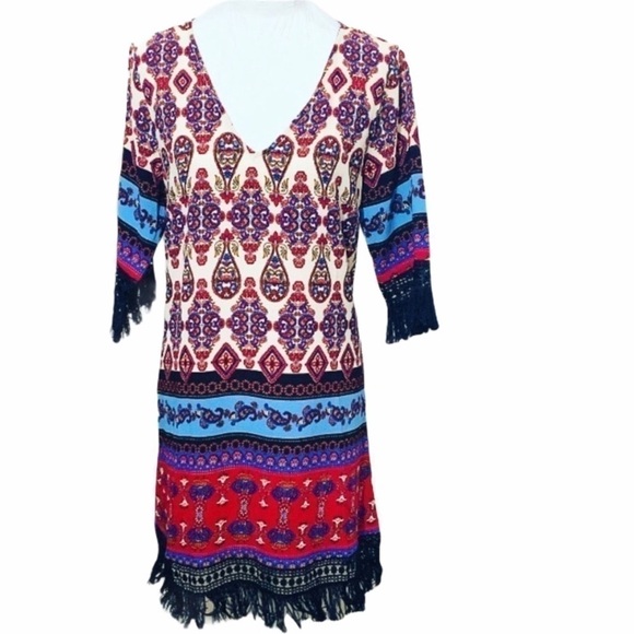 UMGEE Bohemian Parsley Print Fringe Hem Size Medium - Picture 1 of 7